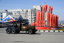 Victory Day parade in Yuzhno-Sakhalinsk, Russia