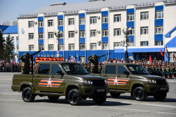 Victory Day parade in Yuzhno-Sakhalinsk, Russia