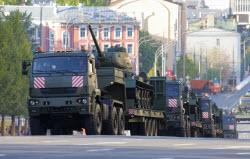Military hardware heads for Moscow's Red Square on Victory Day