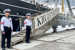 Sail training ship Kruzenshtern calls at Port Luis, Mauritius