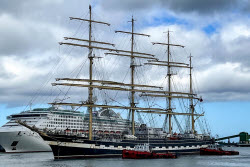 Sail training ship Kruzenshtern calls at Port Luis, Mauritius