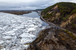Floating ice on Lena River in Sakha Republic, Russia