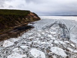 Floating ice on Lena River in Sakha Republic, Russia