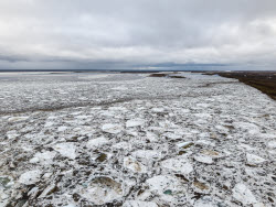 Floating ice on Lena River in Sakha Republic, Russia