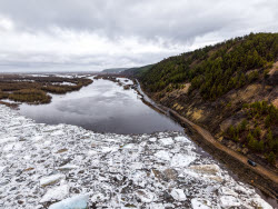 Floating ice on Lena River in Sakha Republic, Russia