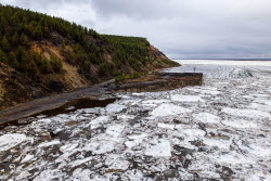 Floating ice on Lena River in Sakha Republic, Russia