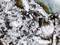 Floating ice on Lena River in Sakha Republic, Russia