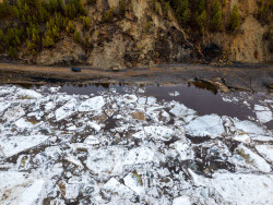 Floating ice on Lena River in Sakha Republic, Russia