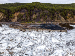 Floating ice on Lena River in Sakha Republic, Russia