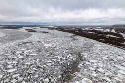 Floating ice on Lena River in Sakha Republic, Russia