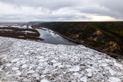 Floating ice on Lena River in Sakha Republic, Russia