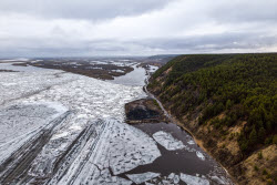 Floating ice on Lena River in Sakha Republic, Russia