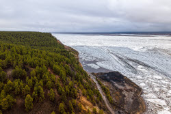 Floating ice on Lena River in Sakha Republic, Russia