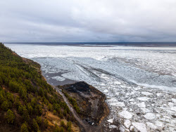 Floating ice on Lena River in Sakha Republic, Russia