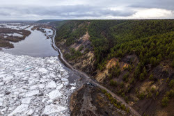 Floating ice on Lena River in Sakha Republic, Russia
