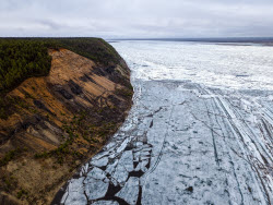 Floating ice on Lena River in Sakha Republic, Russia
