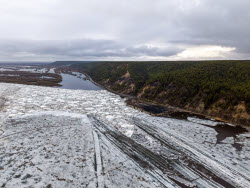 Floating ice on Lena River in Sakha Republic, Russia
