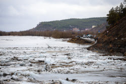 Floating ice on Lena River in Sakha Republic, Russia