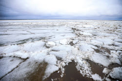 Floating ice on Lena River in Sakha Republic, Russia