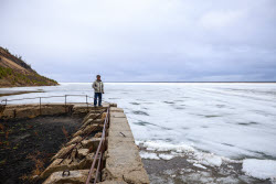 Floating ice on Lena River in Sakha Republic, Russia