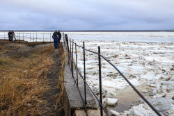 Floating ice on Lena River in Sakha Republic, Russia