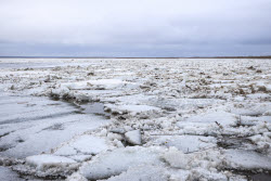 Floating ice on Lena River in Sakha Republic, Russia