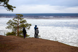 Floating ice on Lena River in Sakha Republic, Russia