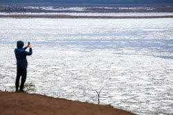 Floating ice on Lena River in Sakha Republic, Russia