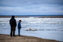 Floating ice on Lena River in Sakha Republic, Russia