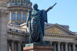 Washing Mikhail Kutuzov statue in St Petersburg, Russia