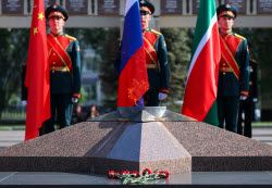 Chinese delegation in Victory Park in Kazan, Russia