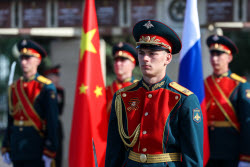 Chinese delegation in Victory Park in Kazan, Russia