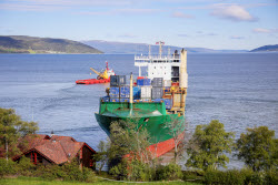 Container ship runs aground in Trondheimsfjord