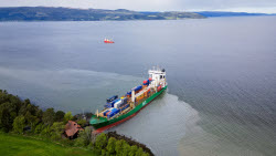 Container ship runs aground in Trondheimsfjord