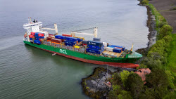 Container ship runs aground in Trondheimsfjord