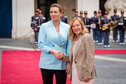 Giorgia Meloni Receives Mette Frederiksen In Rome, Italy - 22 May 2025