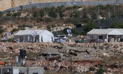 Tents set up by Israeli settlers near the West Bank village of Bruqin
