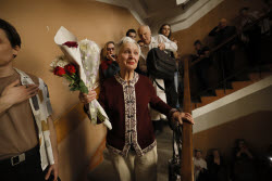 Russian pensioner and civil activist Lyudmila Vasilyeva at court hearing in St. Petersburg