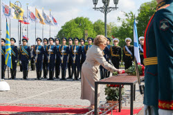 Flowers laid at Peter the Great monument in St Petersburg