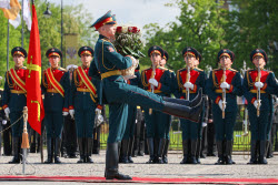Flowers laid at Peter the Great monument in St Petersburg