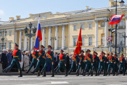 Flowers laid at Peter the Great monument in St Petersburg