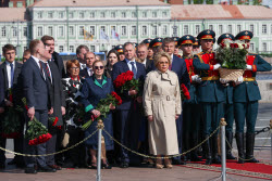 Flowers laid at Peter the Great monument in St Petersburg