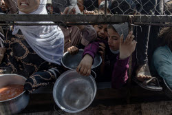 Palestinians gather to receive aid amid shortage of food