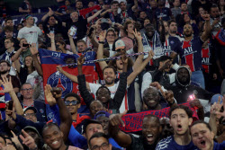 PSG team celebrate with fans at Parc de Princes