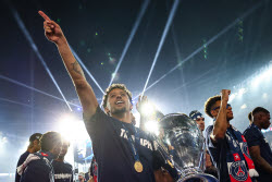 PSG team celebrate with fans at Parc de Princes