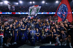 PSG team celebrate with fans at Parc de Princes