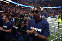 PSG team celebrate with fans at Parc de Princes