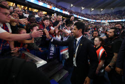 PSG team celebrate with fans at Parc de Princes