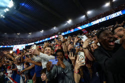 PSG team celebrate with fans at Parc de Princes