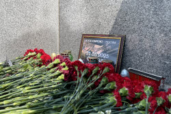Makeshift memorial for victims of overpass collapse in Bryansk Region, Russia